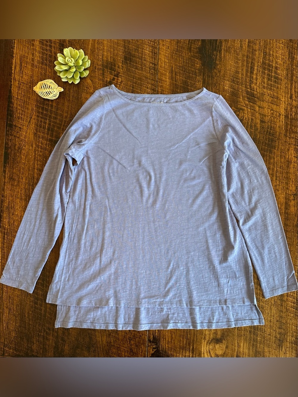 Eileen Fisher | Organic Cotton Long Sleeve Slub Layered Hem Tunic Top, Size M